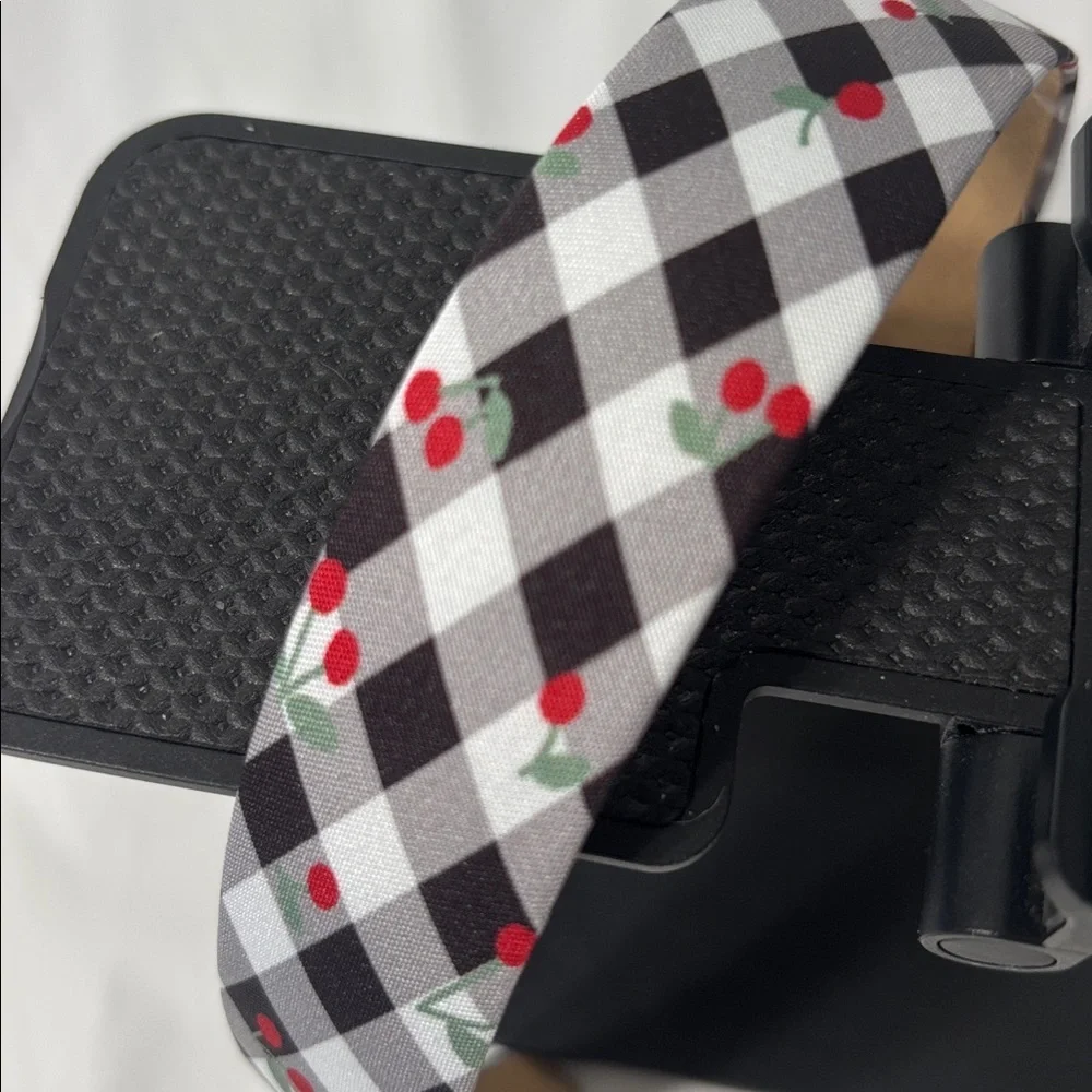 Checkered Black and White Headband with Cherries